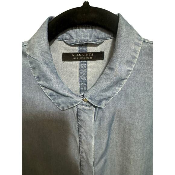 Allsaints Mel Dress Button Down Short Sleeves Mini Light Indigo Blue Size 4 - Picture 6 of 14
